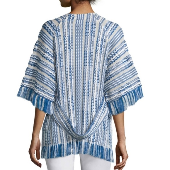 TORY BURCH TEXTURED WOVEN EMPIRE WAIST BOHO BLUE WHITE TUNIC TOP SIZE MEDIUM NWT - Picture 3 of 16